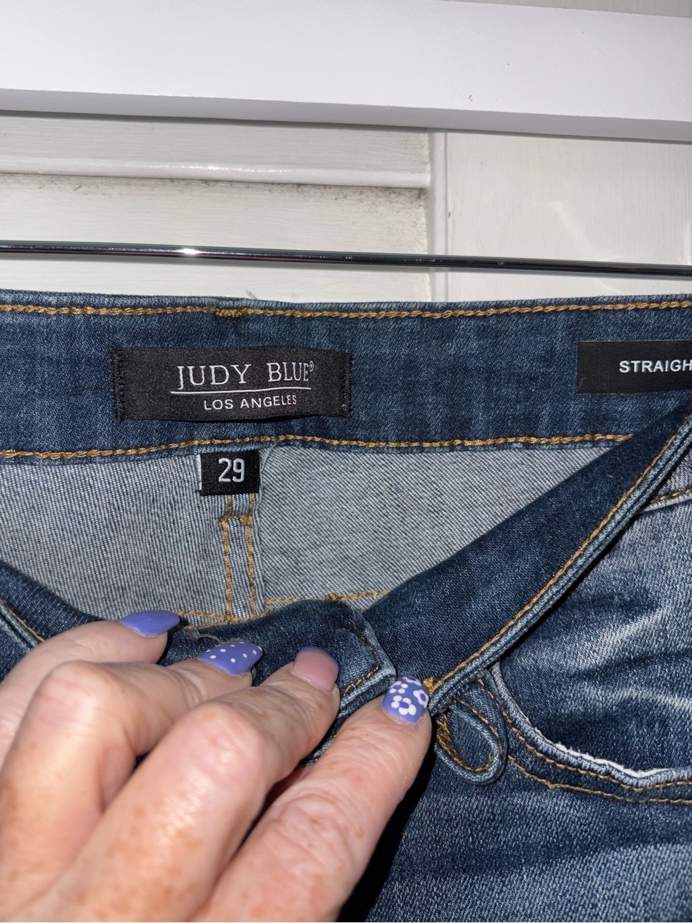 Judy Blue Straight Leg Jeans 29 Dark Wash Distressed Stretch Denim - Picture 3 of 5